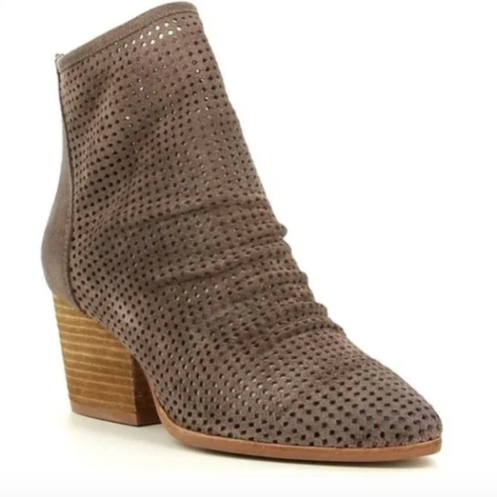 JEFFREY CAMPBELL Jenelle Suede Perforated Ankle Booties Taupe